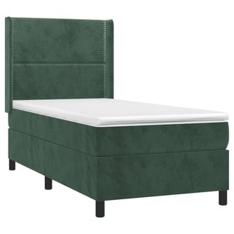 vidaXL Vidaxl - Cama Box Spring Colch&oacute;n Y Led Terciopelo Verde Oscuro 100x200cm