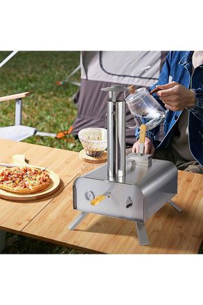 Living and Home 12-inch Outdoor Stainless Steel Stone-baked Pizza Oven in Silver