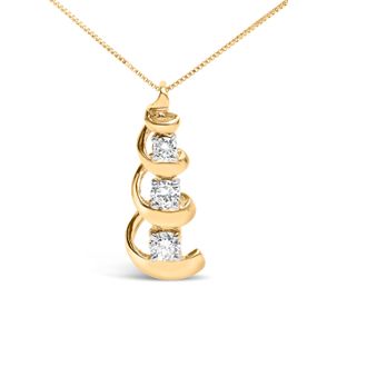 House of Brilliance 10k Yellow Gold 1/4 Cttw Diamond 3 Stone Swirl and Drop Pendant Necklace