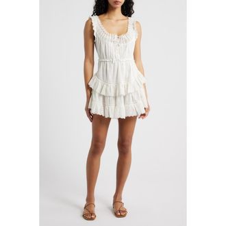 LoveShackFancy Zayan Eyelet & Ruffle Minidress in White at Nordstrom, Size Xx-Small