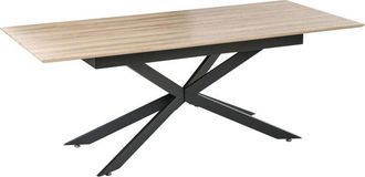 Beliani Dining Table Light Brown MDF Paper Veneer Top 160/200 x 90 cm Iron Legs Extendable Rectangular Modern Dining Room Kitchen FINLEY