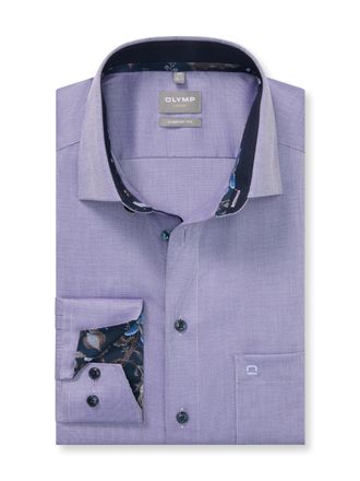 Olymp Luxor Mens Long-Sleeved Shirt, Faux Plain, 466 Comfort Fit, 20.13 New Kent, Viola 83, 16
