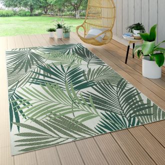 Paco Home Paco Home - Alfombra Interior Y Exterior De Tejido Plano Jungla Dise&ntilde;o Floral Palmeras Tallado Verde 100x200 Cm