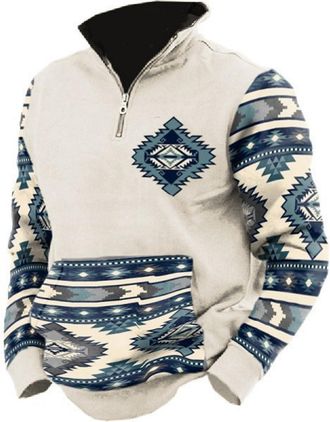 Generic Mens Quarter Zip Sweatshirts Vintage Graphic Western Sweatshirt Casual Long Sleeve Pullover Lightweight Jumper Workout Gym Sports Outdoor Sportwear St