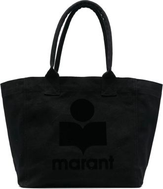 Isabel Marant Tassen, Dames, Zwart, ONE Size, Katoen, Zwarte Katoenen Tote Tas met Logo