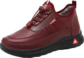 Generic Winter Waterproof Boots For Women Snow Boots Slip On Faux Fur Lined Warm Sneakers Lace-Up Outdoor Walking Hiking Shoes (Red, 6.5)