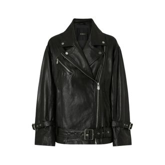 Pinko Leather Jackets, female, Black, Size: 2XS Leather Biker Jacket