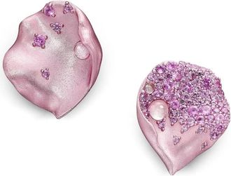 Anabela Chan 14kt witgouden en rodium vermeil Petal oorbellen met saffier en topaas - Roze