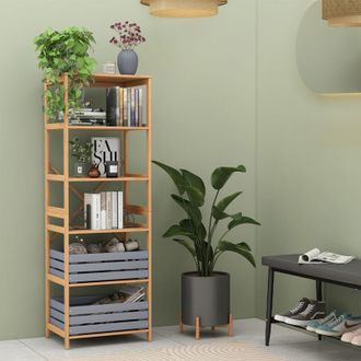 Vicco Librer&iacute;a Novaro, Bamb&uacute;, 48.3 X 140.3 Cm Con 6 Compartimentos