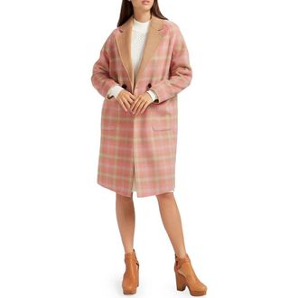 Belle & Bloom Publisher Plaid Double Breasted Wool Blend Coat in Iced Vovo at Nordstrom Rack, Size Large