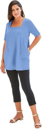 Jessica London Stretch Cotton Square Neck Tunic in French Blue at Nordstrom, Size Medium
