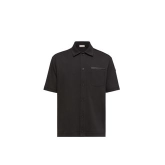 Moncler Moncler Leather Logo Cotton Short Sleeve Shirt, Men, Black, Size: M