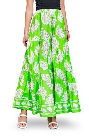 Flying Tomato Palm Print Tiered Cotton Maxi Skirt in Green Ivory at Nordstrom Rack, Size Medium