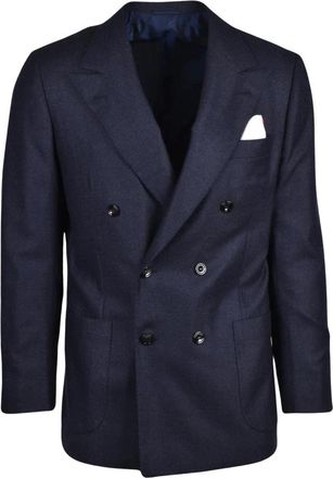 Kiton Double-breasted Jacket - Heren - Business blazers - Blauw - L - Wol - Kostuums