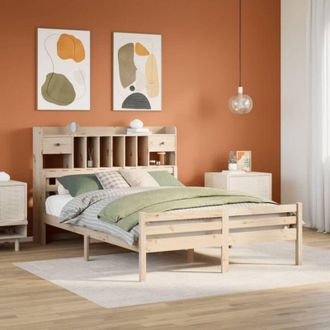 vidaXL Cama Con Estanter&iacute;a Sin Colch&oacute;n Madera Maciza De Pino 160x200cm Vidaxl