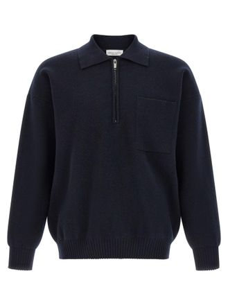 Roberto Collina Navy Blue Half Zip Polo