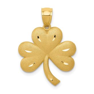 Diamond2Deal 14k Yellow Gold Brushed Diamond-cut Shamrock Pendant