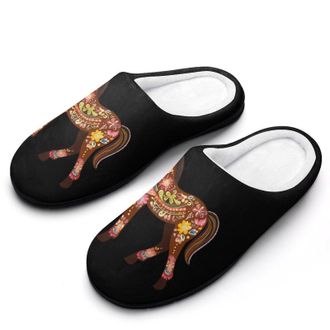 Generic Colorful Gingerbread Horse Mens House Slippers Memory Foam Washable Cotton Slip on Home Shoes