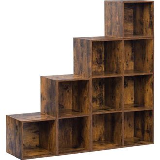 Woltu Woltu Estanter&iacute;a De Escalera, Armario De Almacenamiento Con 10 Cubos, Armario De Madera, Estanter&iacute;a Independiente Para Estudio, 120 X 30 X 120 Cm, Mar