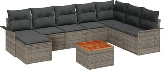 vidaXL Garden Sofa Set with Storage 9 pcs Grey Poly Rattan vidaXL