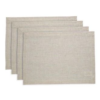 Solino Home Linen Placemats - Narrow Stripe, 14 x 19 in Natural And White at Nordstrom, Size Medium