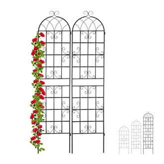 Relaxdays Set De 8 Soportes Plantas Met&aacute;licos, Con Estacas, Enrejado Para Trepadoras, 220 X 50 Cm, Jard&iacute;n, Negro