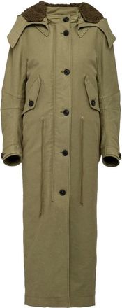 Prada Lange Parka Jas met Afneembare Capuchon - Dames - Mantel - Groen - M - Wol - Jassen