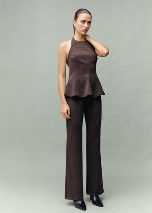 Mango Top peplum collo halter marrone - Donna - XS - MANGO