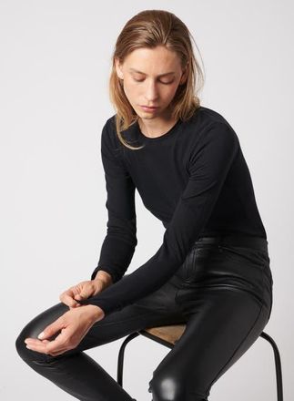 Majestic Filatures Cotton Silk Touch Long Sleeve Crewneck T-Shirt in Noir at Nordstrom, Size 2