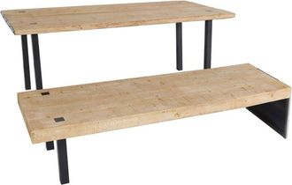 Hhg Non utilizzato] Set tavolo con panca sala da pranzo soggiorno HHG 577 200cm ferro legno chiaro e nero
