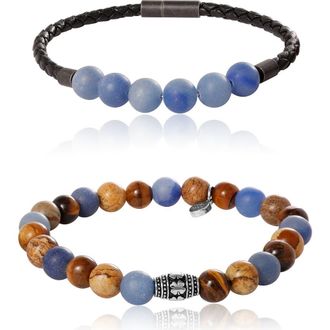 Lucky Brand Stretch Bead & Magnetic Cord, 2 Piece Bracelet Set in Black, Brown, Blue at Nordstrom