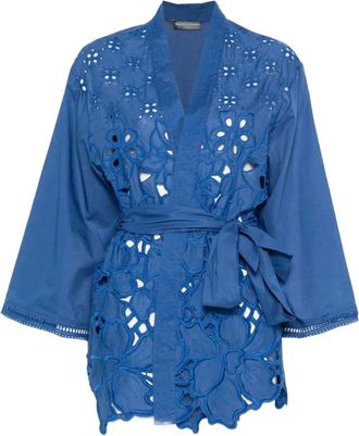 Ermanno Scervino Kimonos, female, Blue, Size: XS Broderie-Anglaise Belted Coat