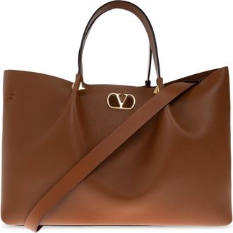 Valentino Garavani Large Tote VLogo Signature - Dames - Shoppers - Bruin - ONE Size - Leer - Tassen