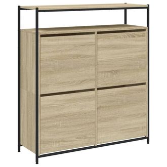 Berkfield Home Shoe Cabinet with 4 Flip-Drawers Sonoma Oak 100x34x112 cm in Light Brown | Size: 100 x 34 x 112 cm