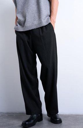 Topman Pinstripe Wide Leg Pants in Black at Nordstrom, Size X-Small