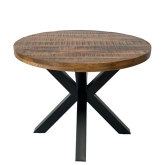 Jaipur Furniture Industrial Round X Leg Dining Table - Mango Wood/Iron - L150 x W150 x H76 cm - Mango PP Saw Finish in Brown