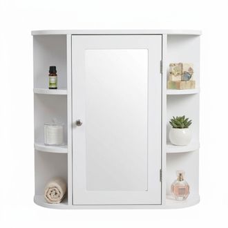 Relaxdays Armario Con Espejo Relaxdays, 6 Estantes, 4 Compartimentos, 58 X 61 X 18 Cm, Montaje En Pared, Mueble De Ba&ntilde;o, Blanco
