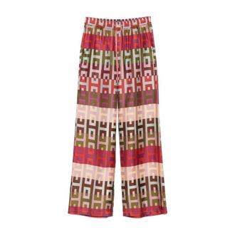 Lorena Antoniazzi Broeken, Dames, Veelkleurig, L, Geometrische Zijden Broek Rode Elastiek