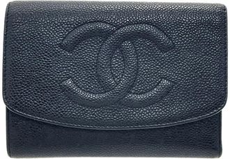 Chanel Black Grained Calfskin Wallet (Tri-Fold) (Pre-Owned)