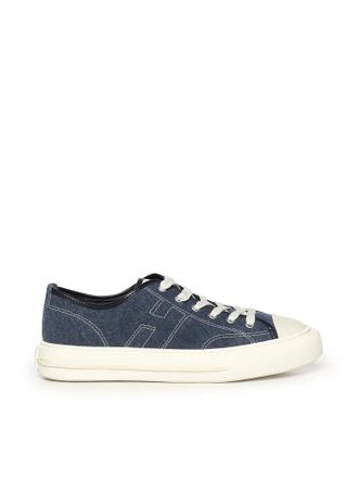 Hogan Denim-Textured Low-Top Sneakers with Embossed Logo