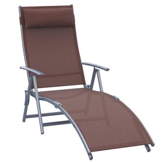 OUTSUNNY Sun Lounger Recliner w/ Pillow Foldable 7 Levels Texteline Brown | TJ Hughes