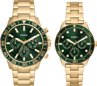Fossil Unisex His and Hers Multifunction, Gold-Tone Stainless Steel Watch Set, BQ2754SET
