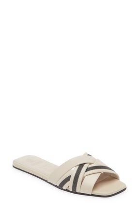 Brunello Cucinelli Monili Woven Slide Sandal in Ivory/Black at Nordstrom, Size 10.5Us