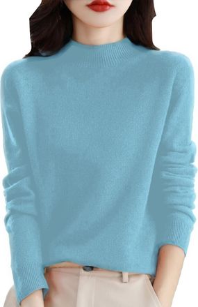 Generic Cashmere Sweaters for Women Cashmere Crew Neck Long Sleeve Soft Pullover Sweater Tops Solid Knit Pullover Sweater (Blue,XXL)