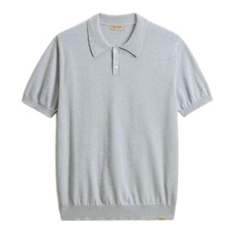 Woolrich Polo Shirts, male, Blue, Size: XL Knitted Polo Shirt Button Placket