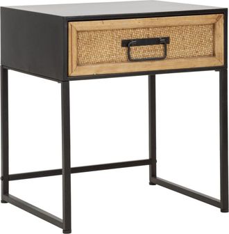 Mauro Ferretti Mesita de noche con caj&oacute;n de madera marr&oacute;n y metal negro 45x40x51,5 cm