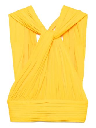 Herve Leroux ruched multiway cut in cropped top - women - Viscose/Spandex/Elastane - 40 - Yellow