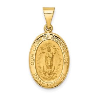 Diamond2Deal 14k Yellow Gold Polished and Satin Our Lady Guadalupe Medal Hollow Pendant