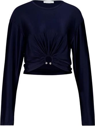 Paco Rabanne Satijnen Crop Top met Piercing Detail - Dames - Longsleeves - Blauw - XS - Satijn - Tops