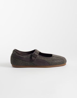 Puma Tacklette - Scarpe Mary Jane marroni con stampa leopardata-Marrone